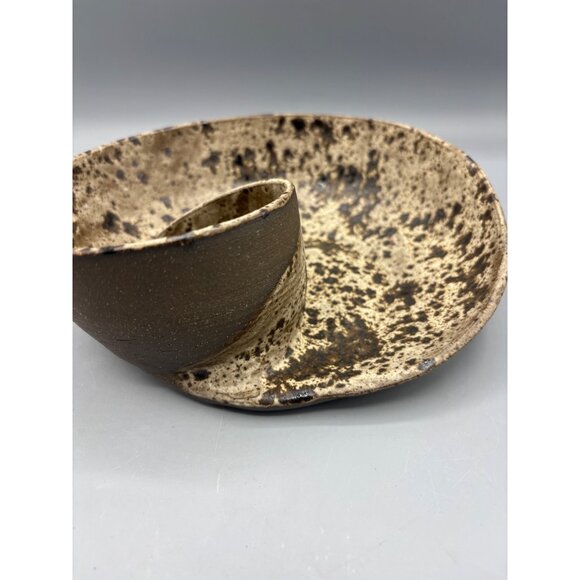 Handmade Ceramic Chip Dip Bread Oil Plate Speckled‎ Brown Pottery Swirl - Picture 4 of 6